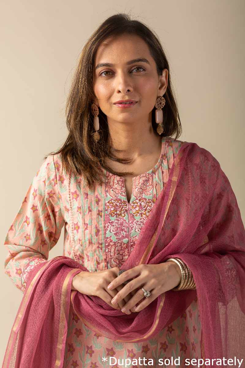 Image for Kusvaa Wkr022 Humera Cotton Block Print Kurta Front New