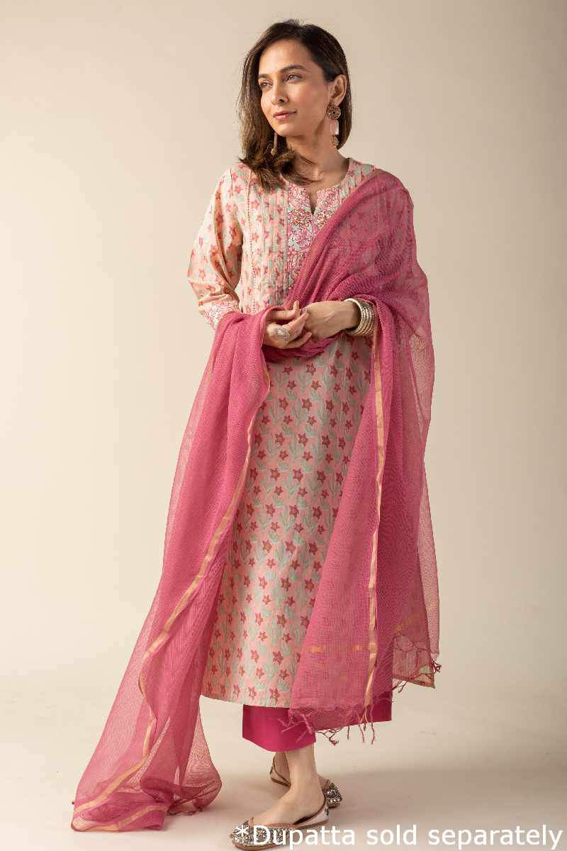 Image for Kusvaa Wkr022 Humera Cotton Block Print Kurta Pocket New