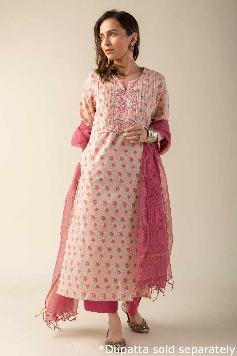 Image for Kusvaa Wkr022 Humera Cotton Block Print Kurta Sitting New
