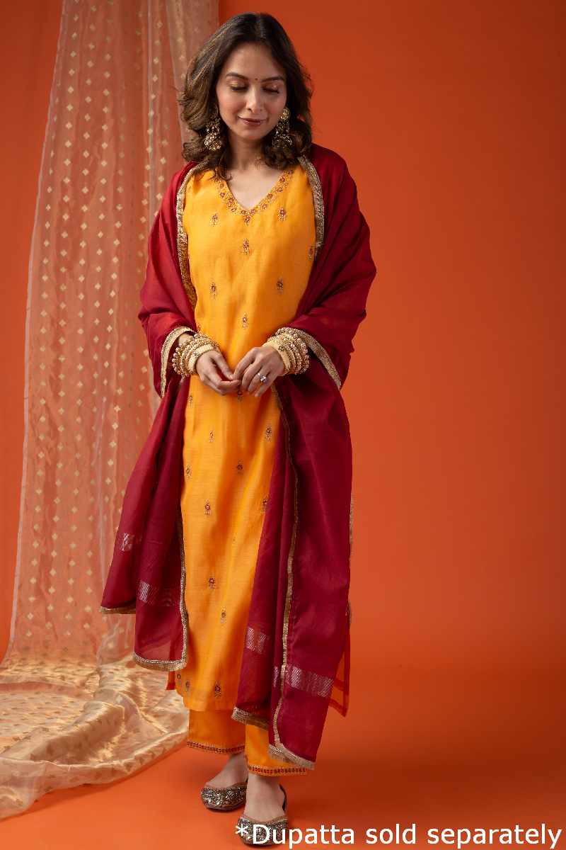 Image for Kusvaa Cood025 Vabyasri Chanderi Kurta Pant Set Pocket New