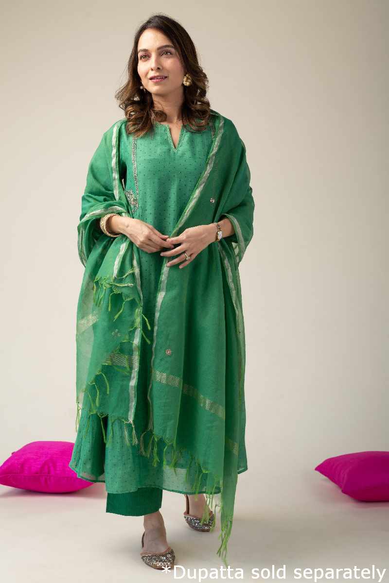Image for Kusvaa Cood029 Zarna Chanderi Kurta Pant Set Pocket Neww