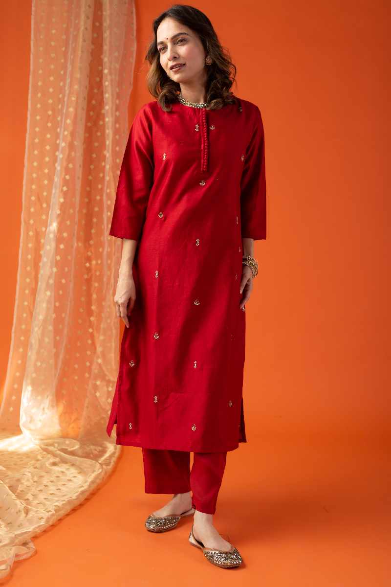 Image for Kusvaa Cood032 Grisha Chanderi Kurta Pant Set Closeup 3