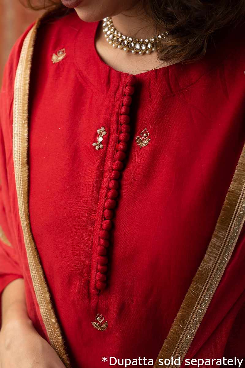 Image for Kusvaa Cood032 Grisha Chanderi Kurta Pant Set Closeup New