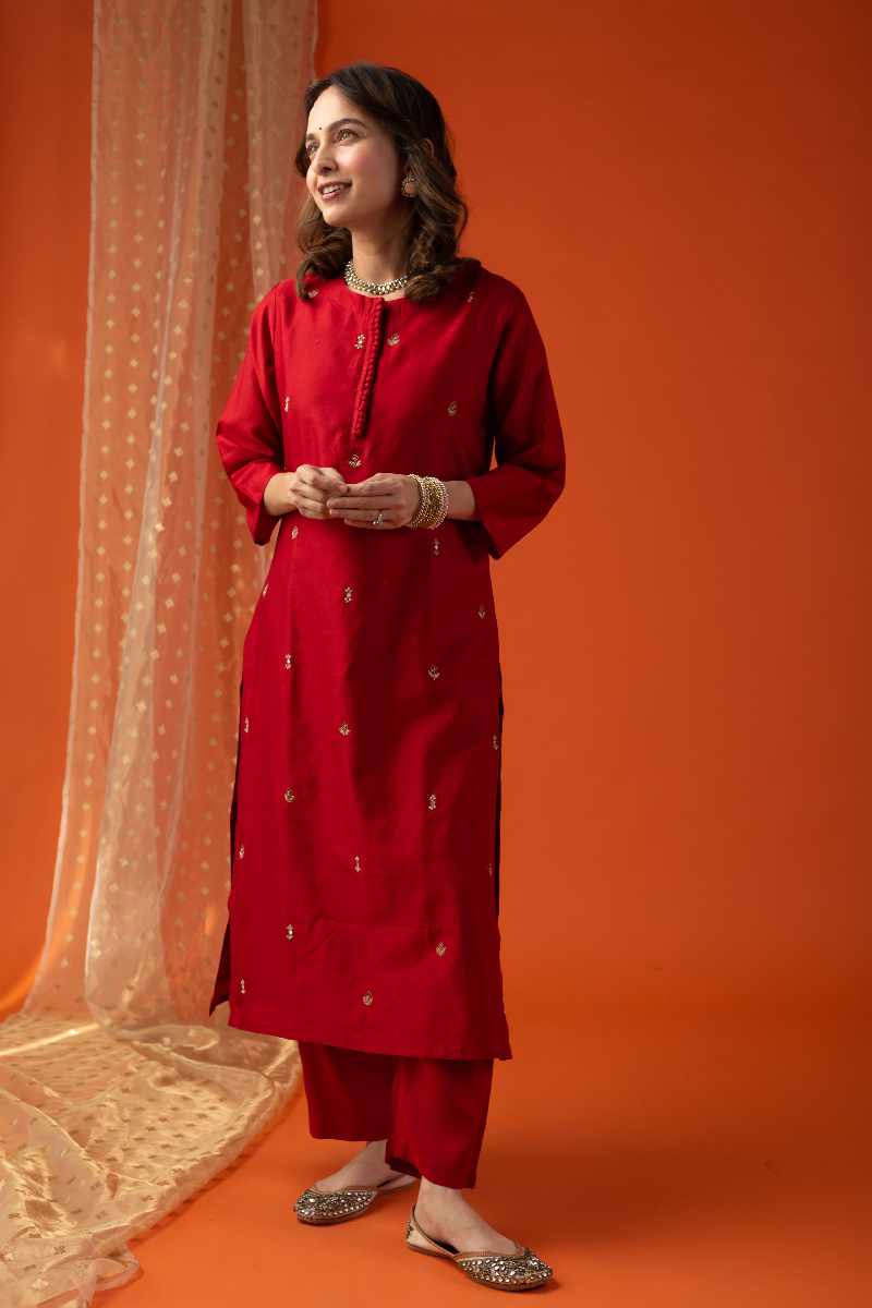 Image for Kusvaa Cood032 Grisha Chanderi Kurta Pant Set Front