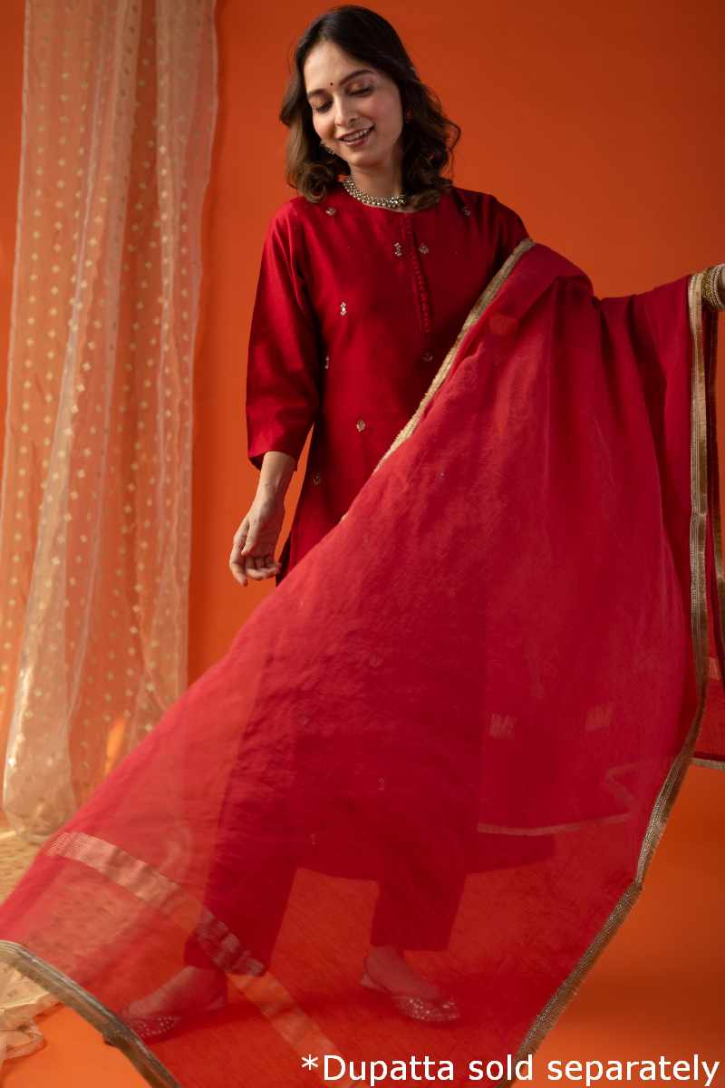 Image for Kusvaa Cood032 Grisha Chanderi Kurta Pant Set Side New