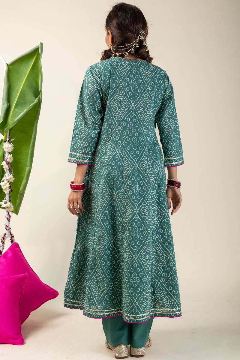 Image for Kusvaa Cood033 Tithira Cotton Bandhani Kurta Pant Set Back New