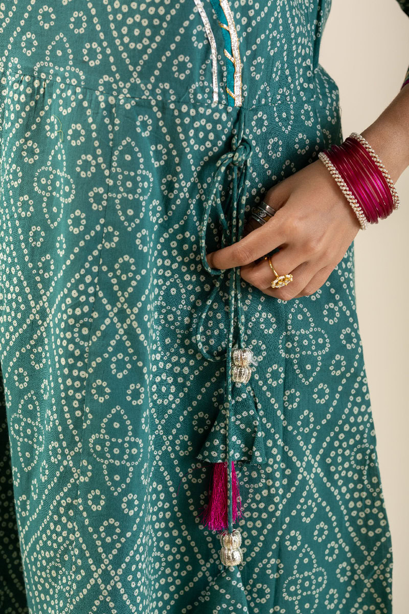 Image for Kusvaa Cood033 Tithira Cotton Bandhani Kurta Pant Set Closeup 2 New
