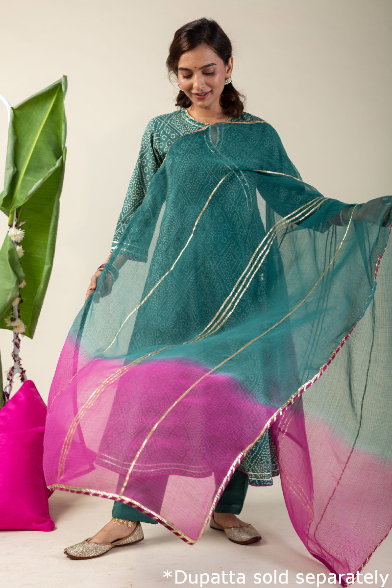 Image for Kusvaa Cood033 Tithira Cotton Bandhani Kurta Pant Set Front New