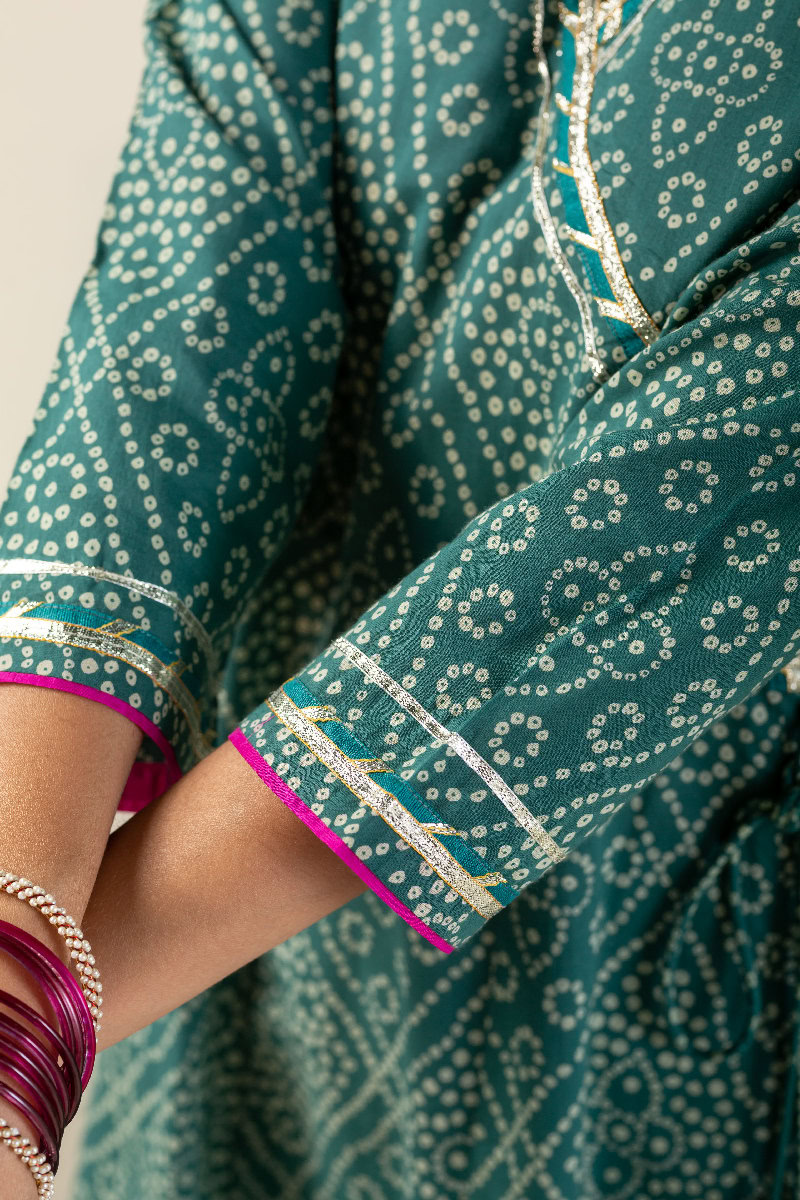 Image for Kusvaa Cood033 Tithira Cotton Bandhani Kurta Pant Set Sleeves New
