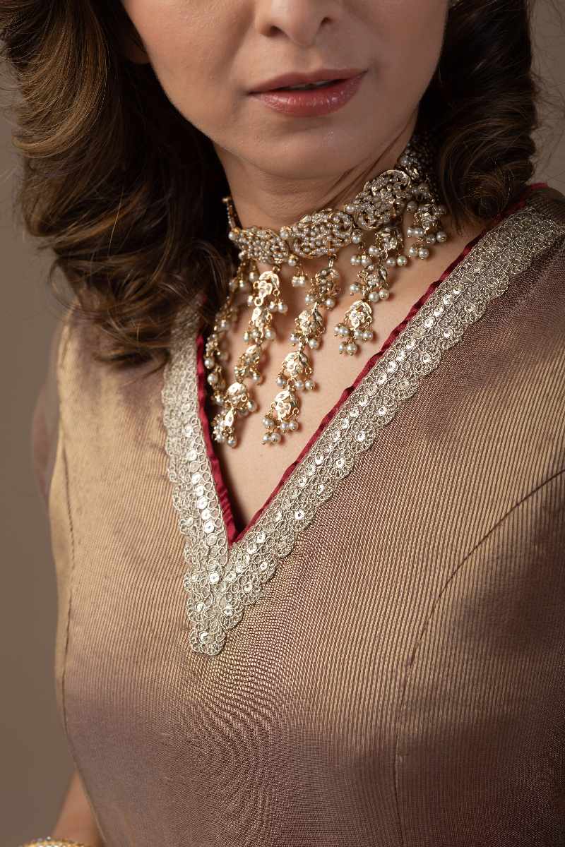 Image for Kusvaa Cood038 Jiya Tissue Kurta Pant Set Pocket