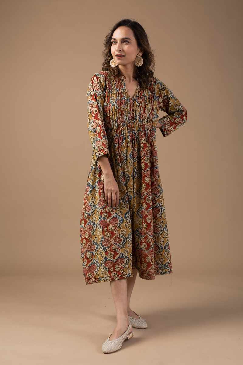 Image for Kusvaa Dr008 Visha Cotton Block Print Dress Pocket