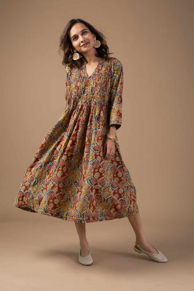 Image for Kusvaa Dr008 Visha Cotton Block Print Dress Sleeves