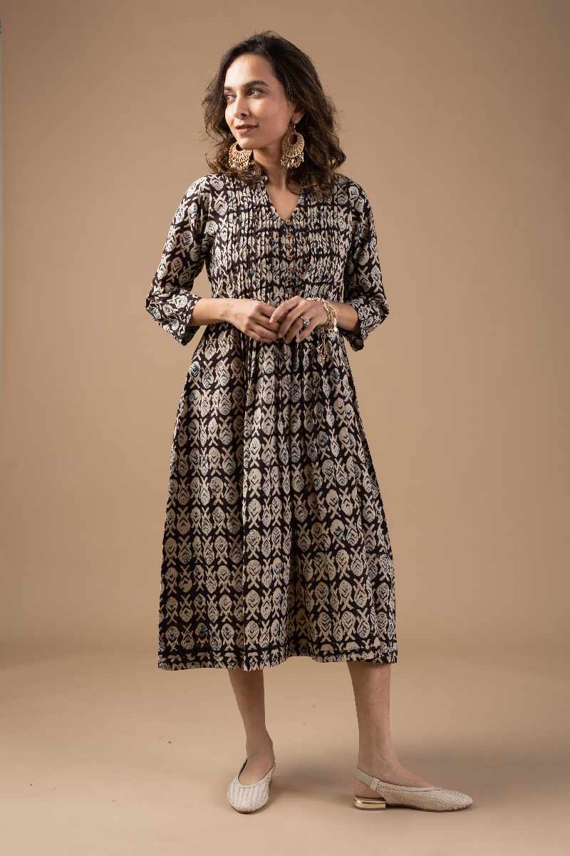 Image for Kusvaa Dr009 Yuvika Cotton Block Print Dress Front