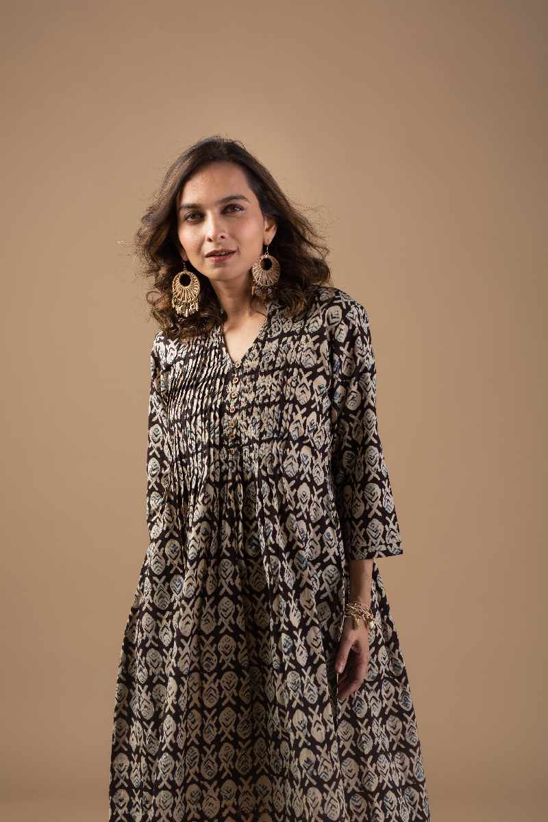 Image for Kusvaa Dr009 Yuvika Cotton Block Print Dress Pocket