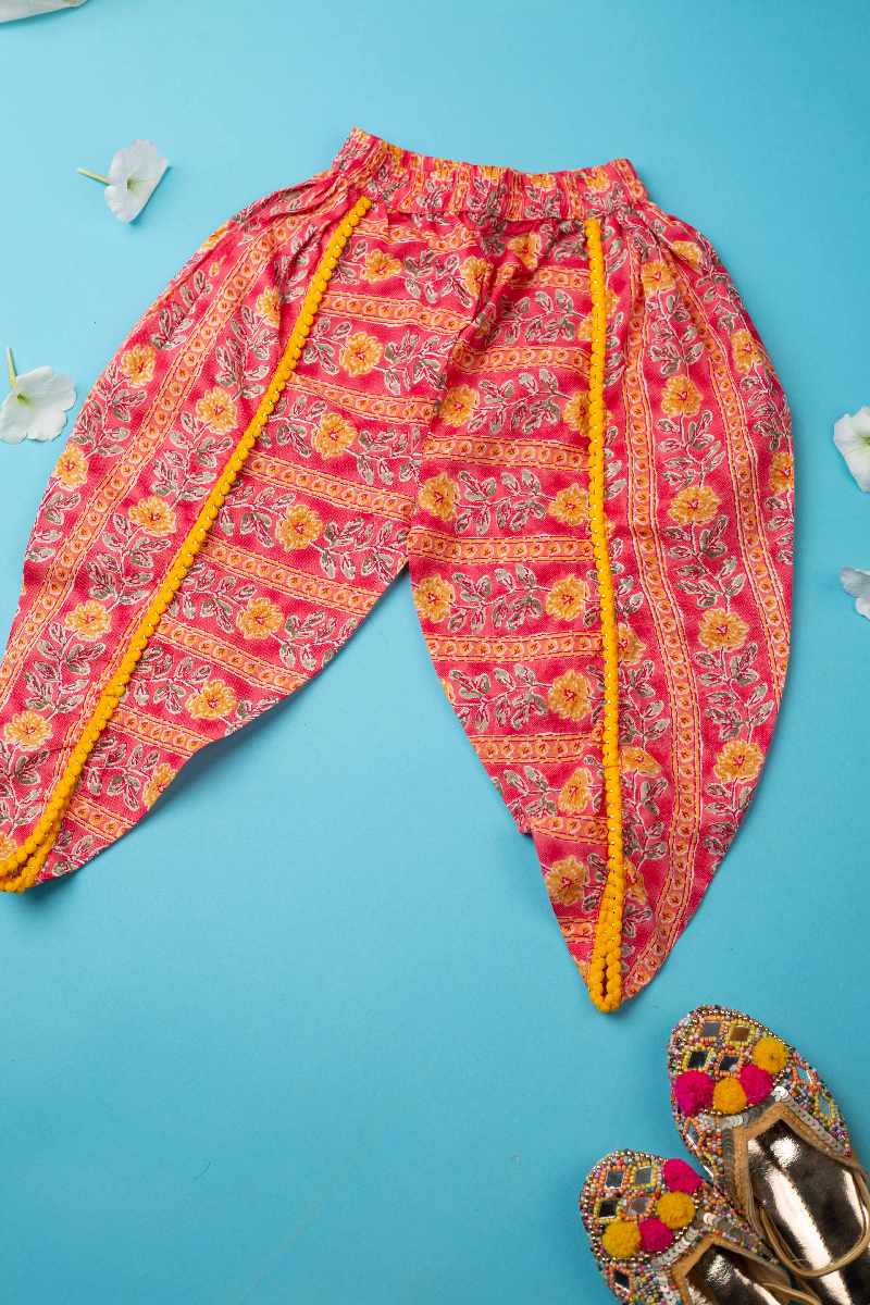 Image for Kusvaa Grw026 Uditi Cotton Girls Kurta Dhoti Pant Set Closeup