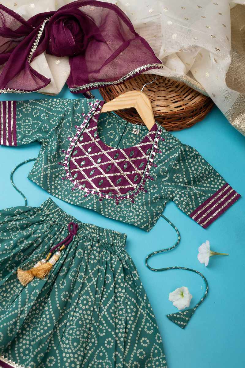 Image for Kusvaa Grw027 Divyami Cotton Girls Skirt Top And Dupatta Set Side