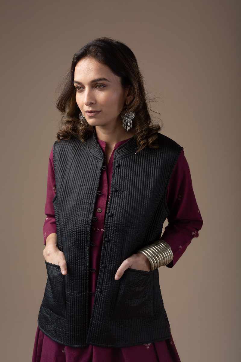 Image for Kusvaa Jak001 Eirini Quilted Sleeveless Reversible Silk Jacket Featured
