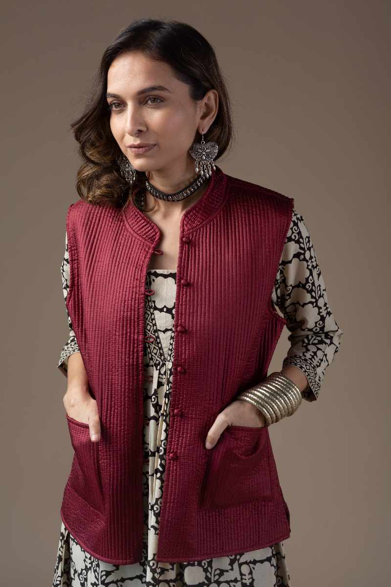 Image for Kusvaa Jak003 Vasiliki Quilted Sleeveless Reversible Silk Jacket Featured