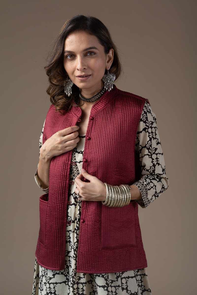 Image for Kusvaa Jak003 Vasiliki Quilted Sleeveless Reversible Silk Jacket Sitting