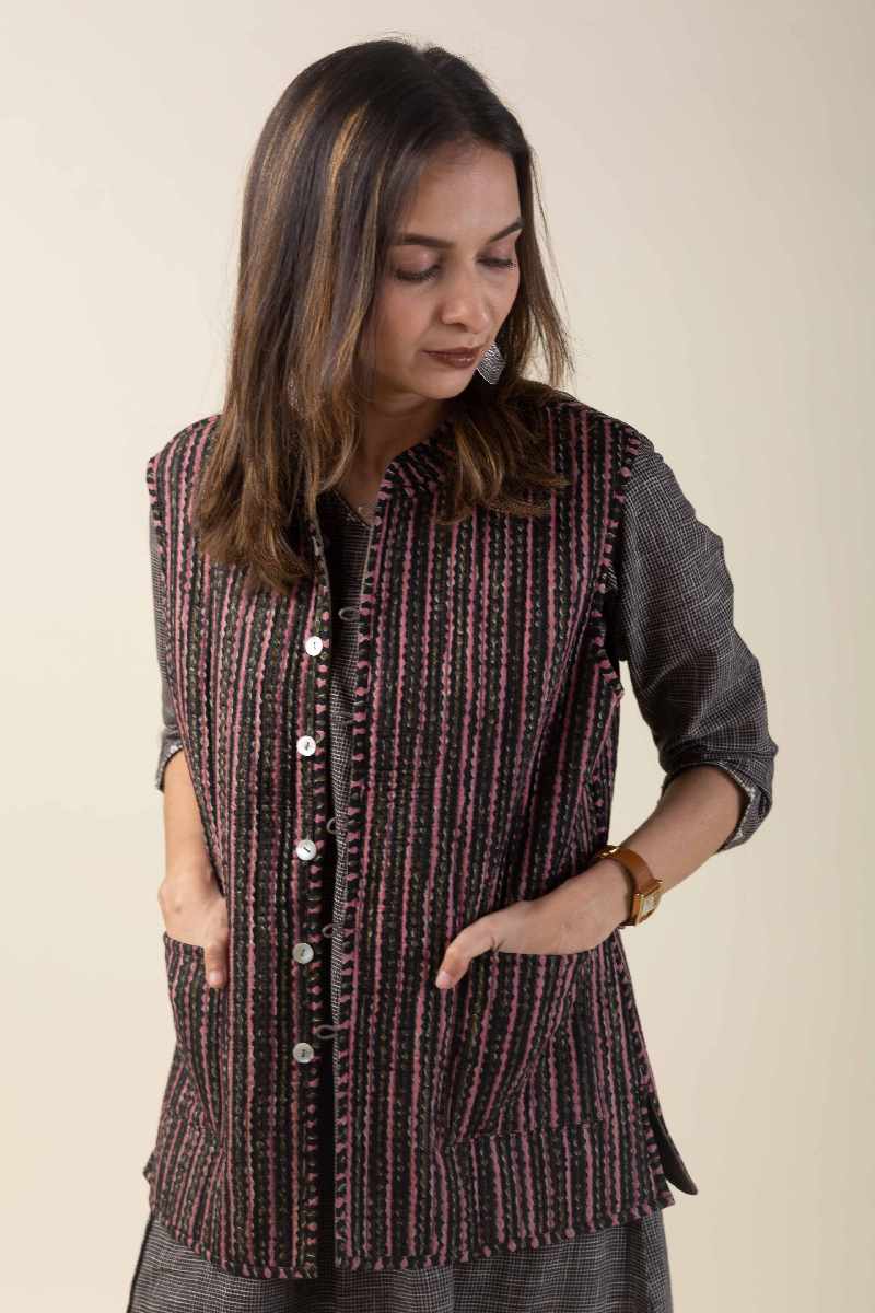 Image for Kusvaa Jak005 Akhila Quilted Sleeveless Reversible Silk Jacket Featured