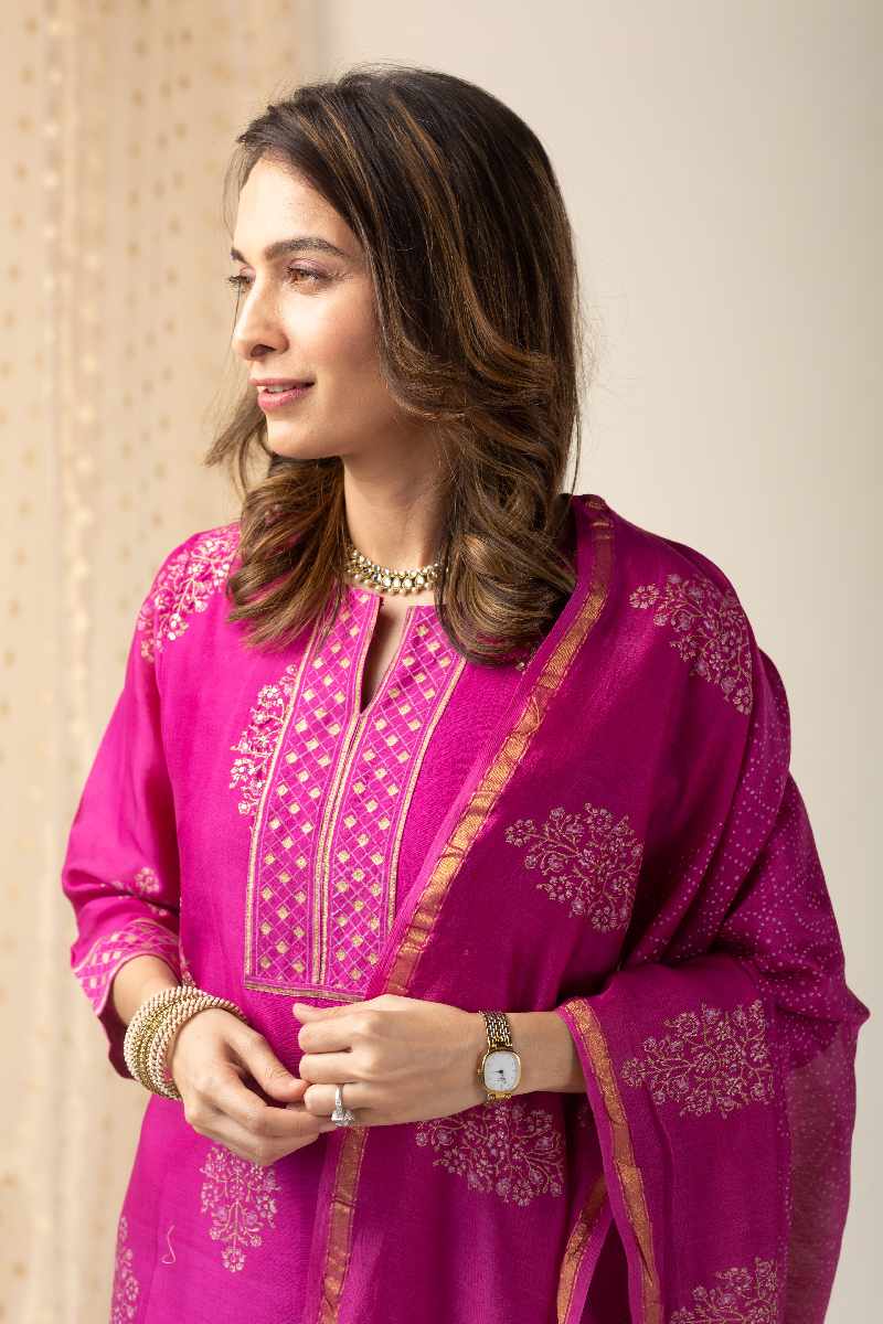 Image for Kusvaa Kds003 Arya Chanderi Kurta With Dupatta Set Featured