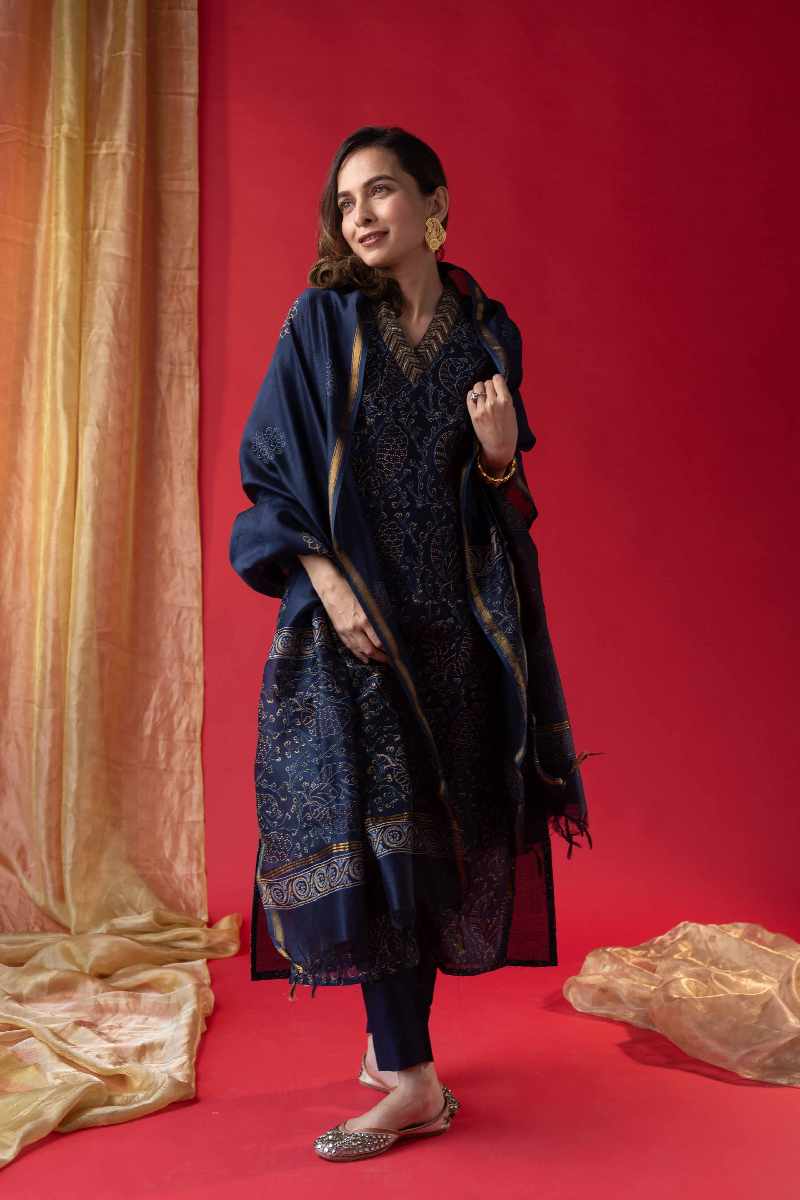 Image for Kusvaa Kds006 Sambita Chanderi Kurta With Dupatta Set Sleeves