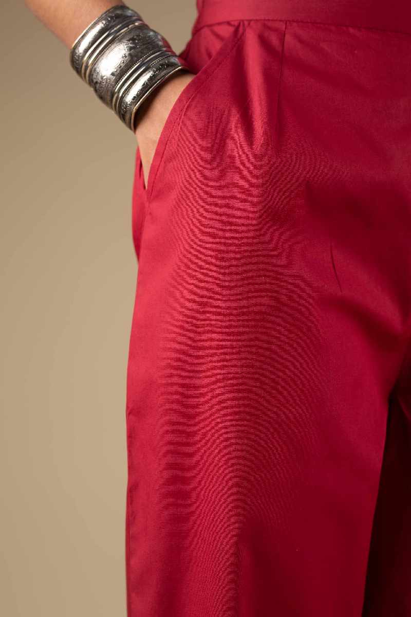 Image for Kusvaa Pnt006 Esha Cotton Poplin Pant Maroon Front