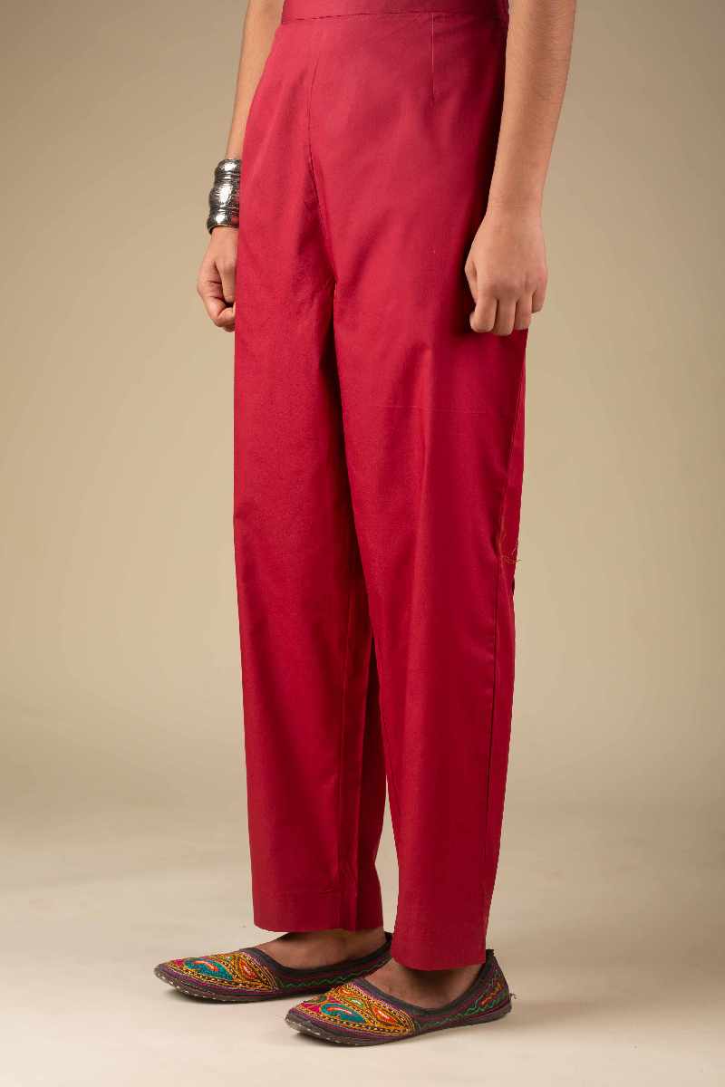 Image for Kusvaa Pnt006 Esha Cotton Poplin Pant Maroon Side