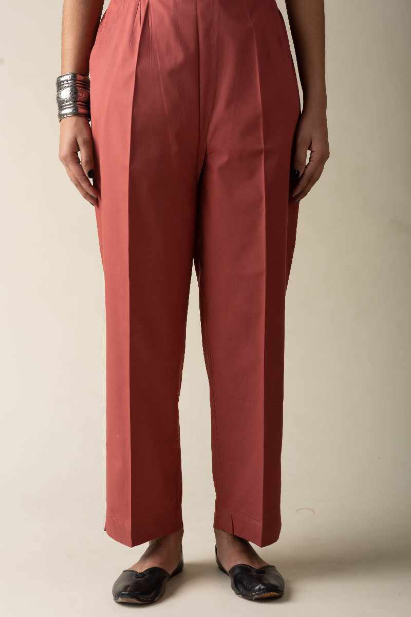 Image for Kusvaa Pnt006 Esha Cotton Poplin Pant Rust Closeup