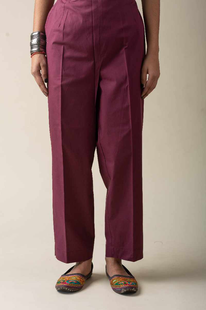 Image for Kusvaa Pnt006 Esha Cotton Poplin Pant Wine Closeup 2
