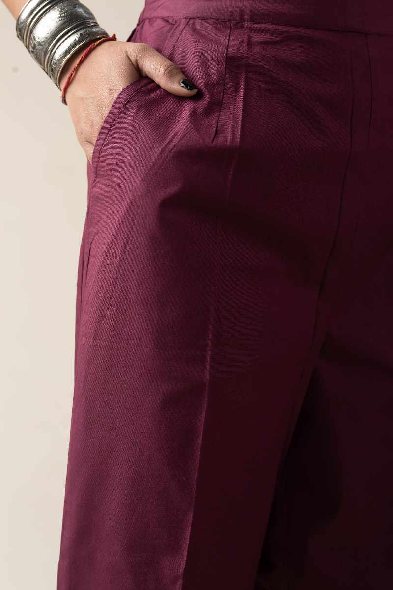 Image for Kusvaa Pnt006 Esha Cotton Poplin Pant Wine Sitting