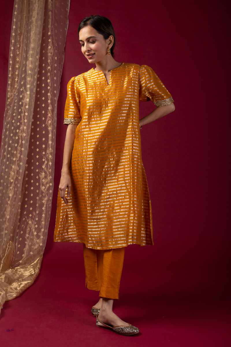 Image for Kusvaa Wkr026 Nandini Chanderi A Line Kurta Sitting