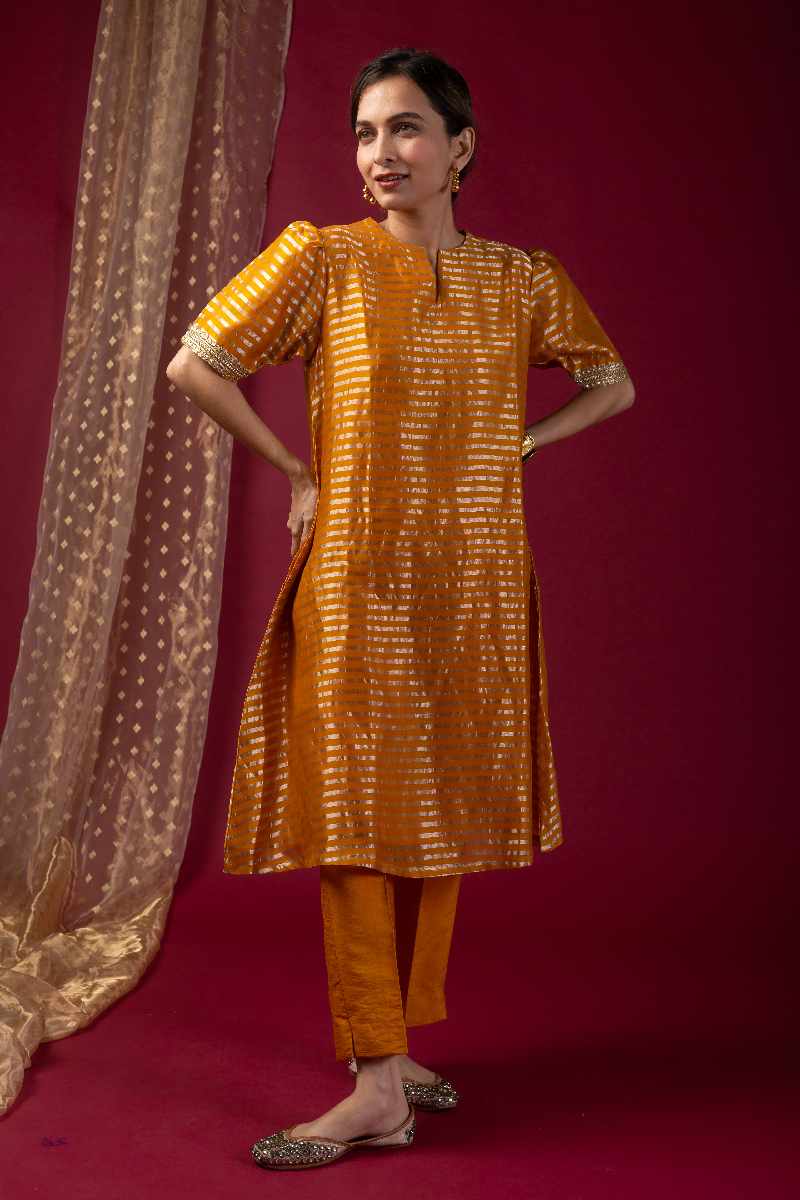 Image for Kusvaa Wkr026 Nandini Chanderi A Line Kurta Sleeves