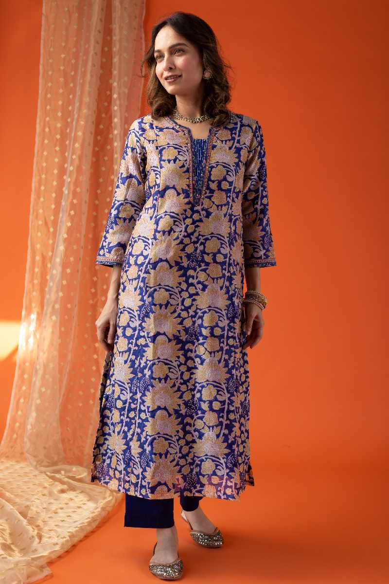 Image for Kusvaa Wkr028 Hyma Chanderi Straight Kurta Sleeves