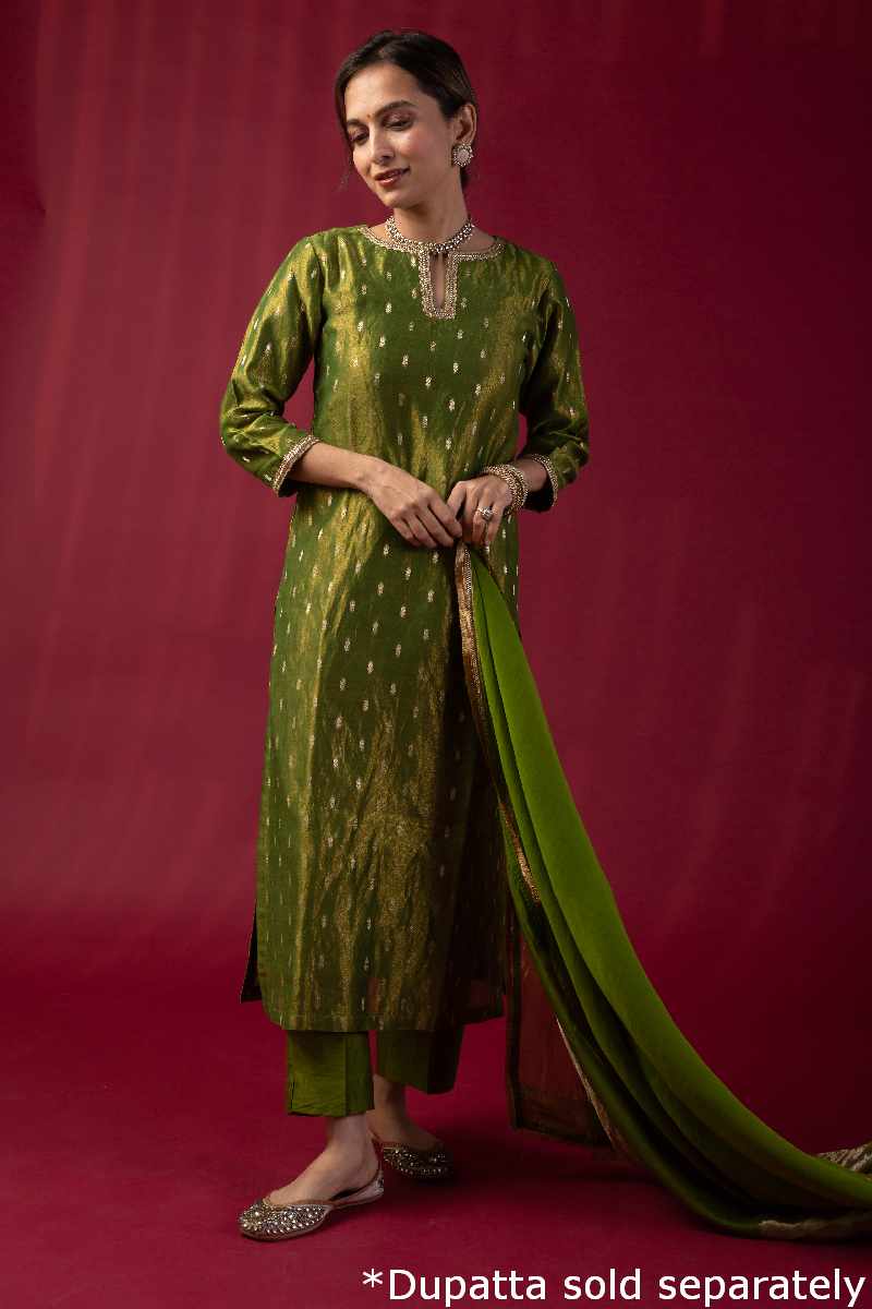 Image for Kusvaa Wkr029 Avani Straight Tissue Kurta Sleeves New