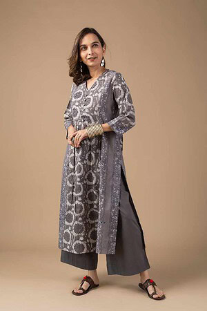 Image for Kusvaa Wkr032 Riona Cotton Handblock Kurta Back