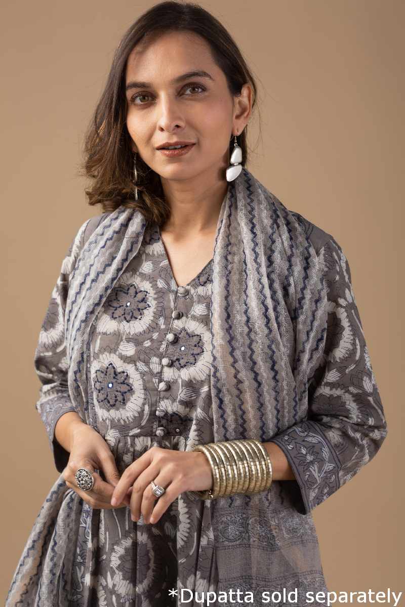 Image for Kusvaa Wkr032 Riona Cotton Handblock Kurta Featured New