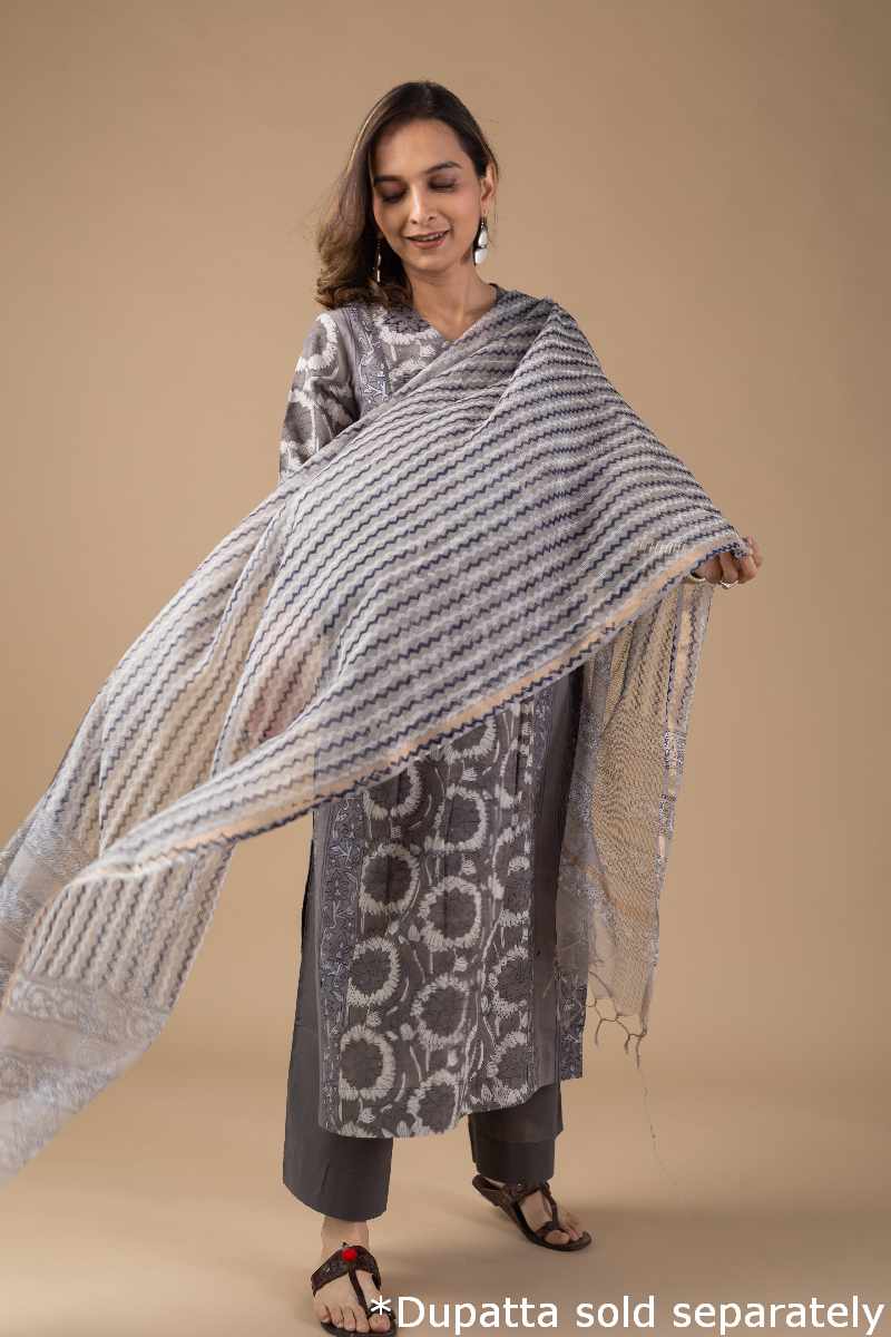 Image for Kusvaa Wkr032 Riona Cotton Handblock Kurta Pocket New