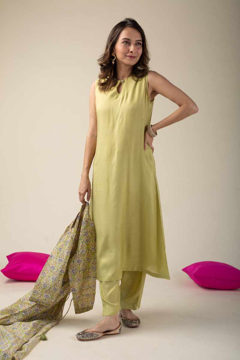 Image for Kusvaa Wkr036 Diyani Chanderi Straight Kurta Back