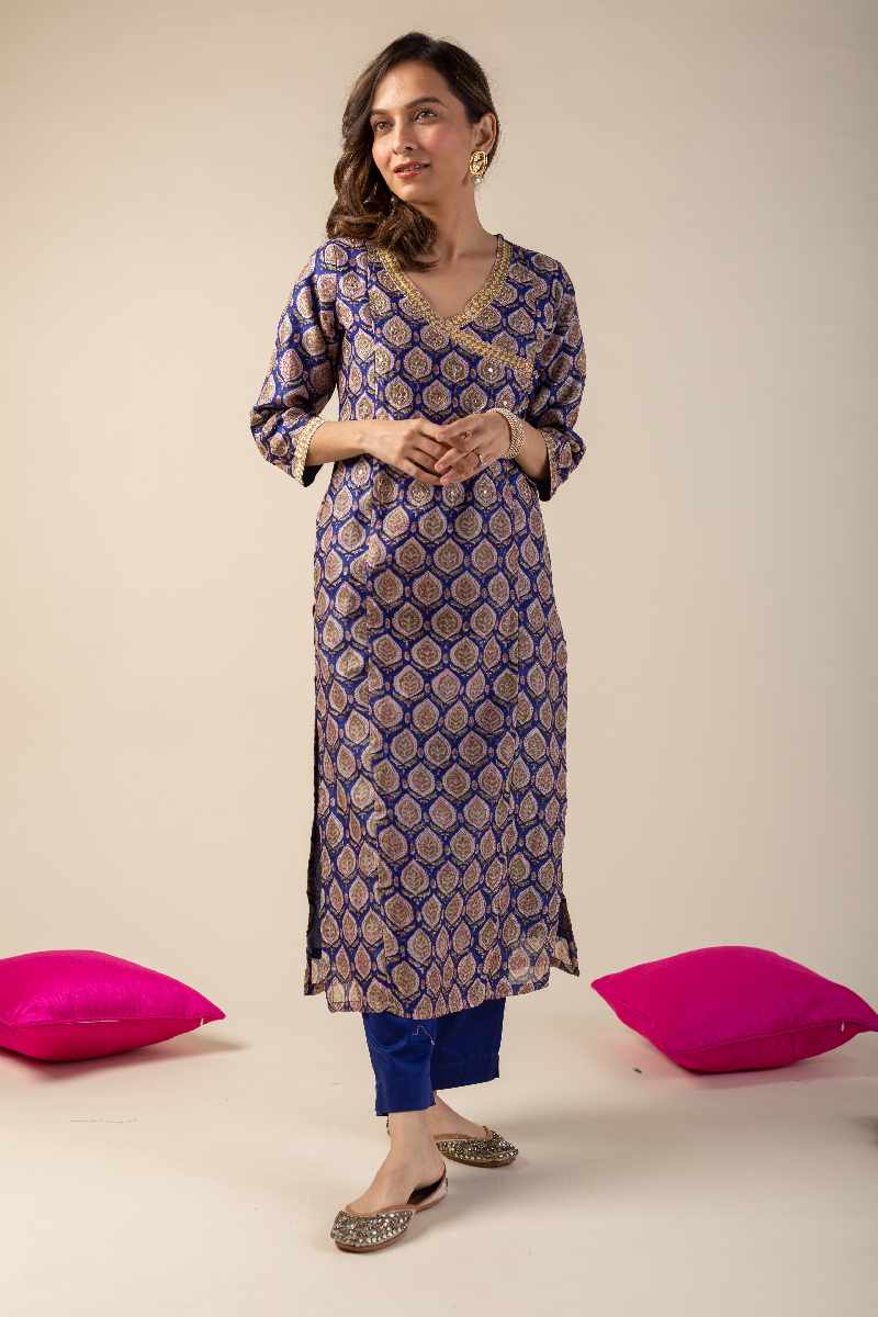 Image for Kusvaa Wkr037 Deeya Chanderi Straight Kurta Pocket
