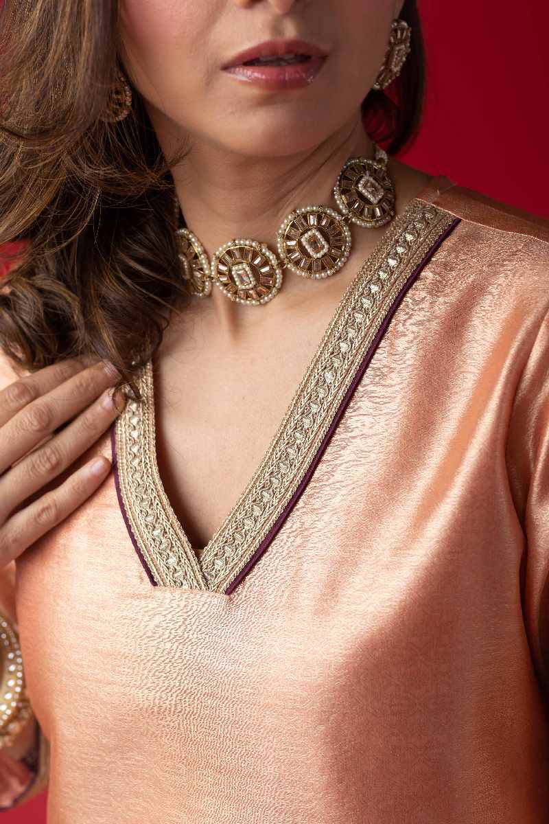 Image for Kusvaa Cood050 Sipra Tissue Kurta Pant Set Closeup