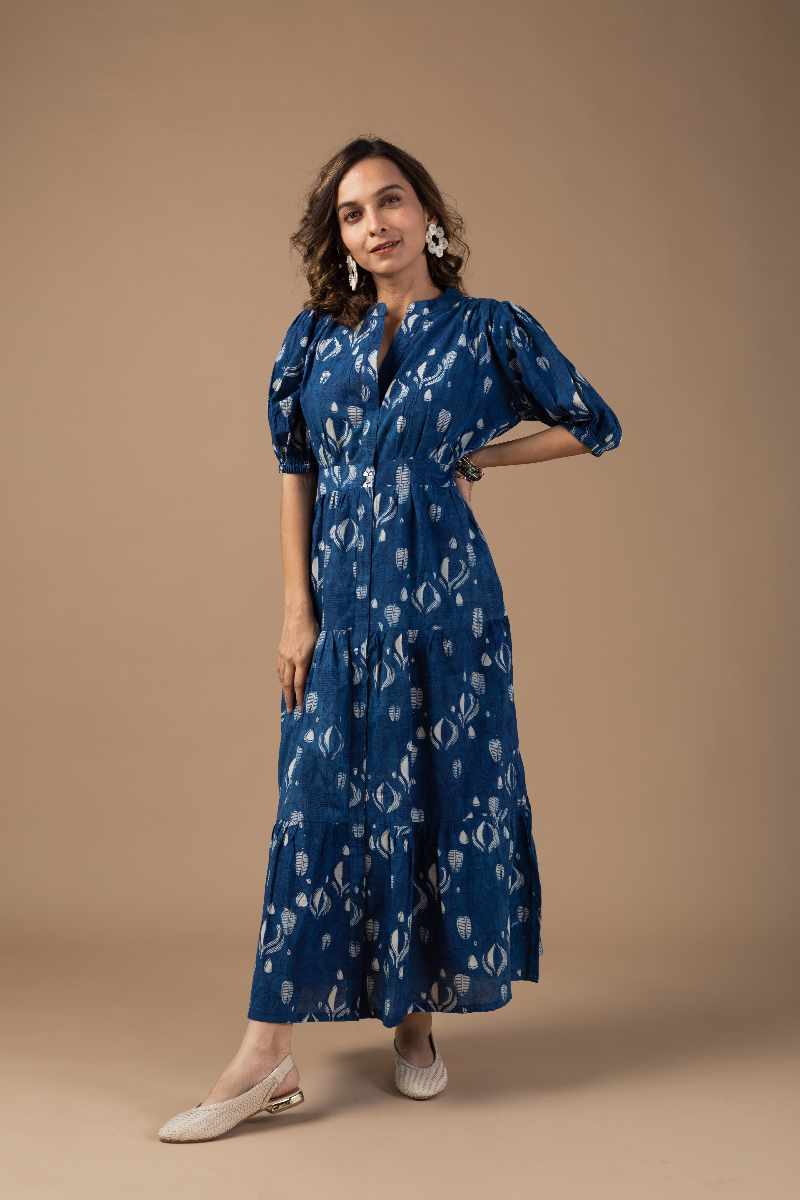 Image for Kusvaa Dr012 Abhira Cotton Block Print Dress Closeup 2