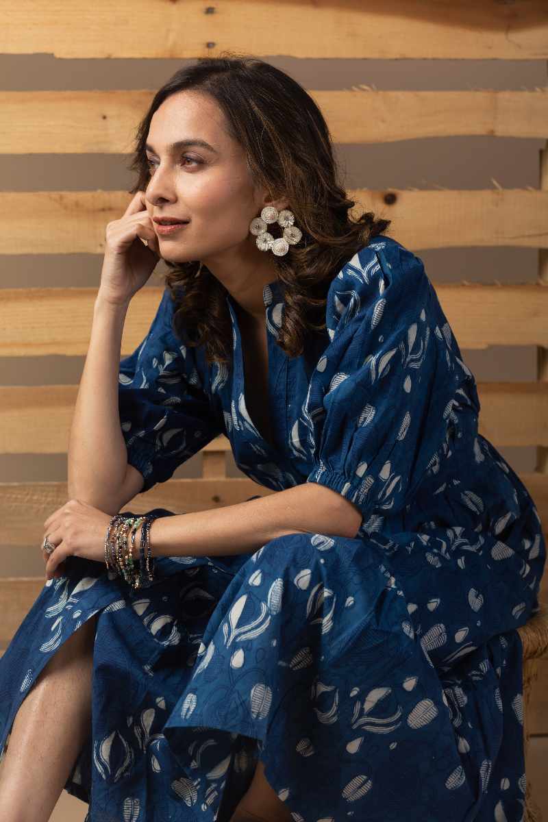 Image for Kusvaa Dr012 Abhira Cotton Block Print Dress Closeup