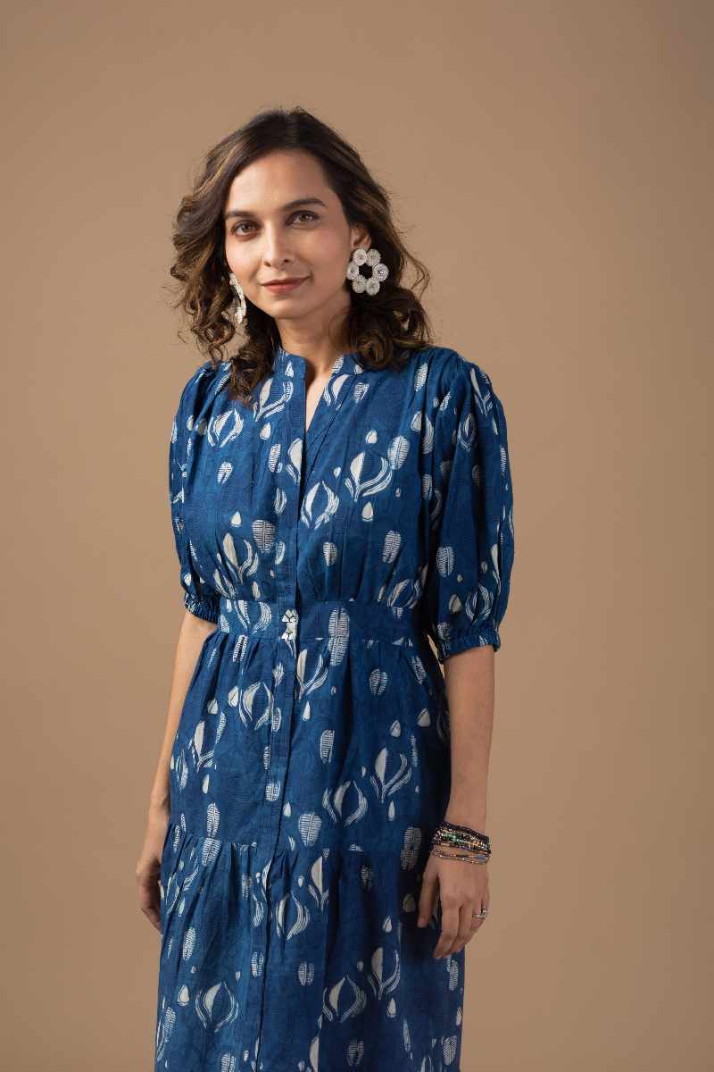 Image for Kusvaa Dr012 Abhira Cotton Block Print Dress Front