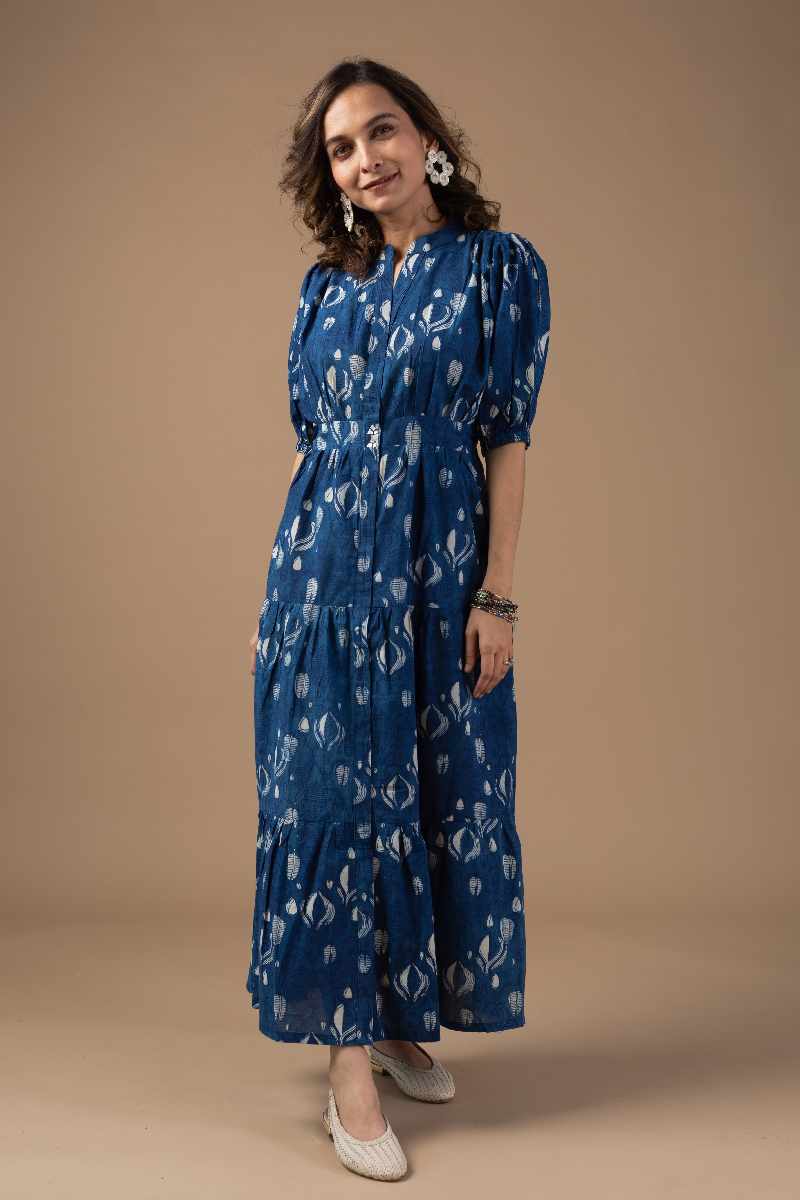 Image for Kusvaa Dr012 Abhira Cotton Block Print Dress Pocket