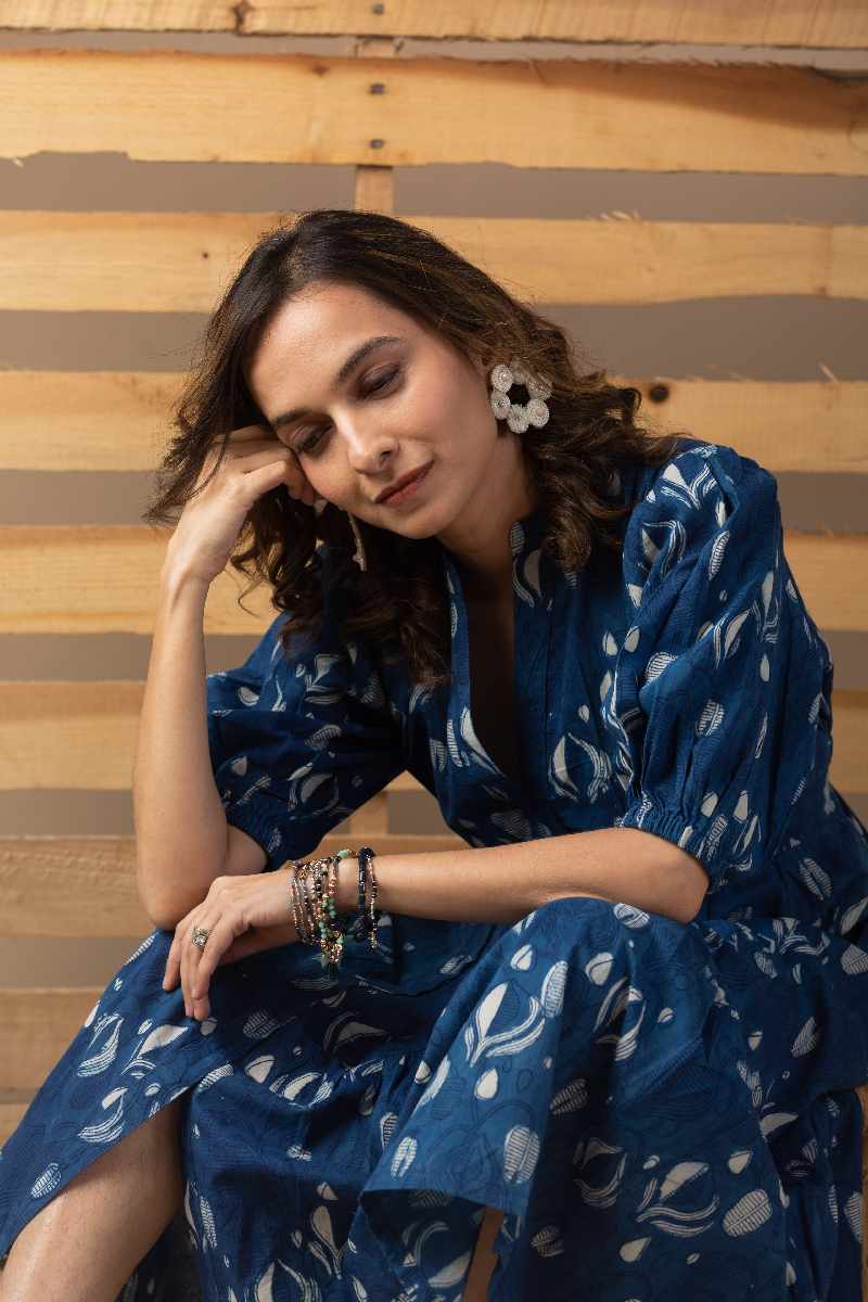 Image for Kusvaa Dr012 Abhira Cotton Block Print Dress Side
