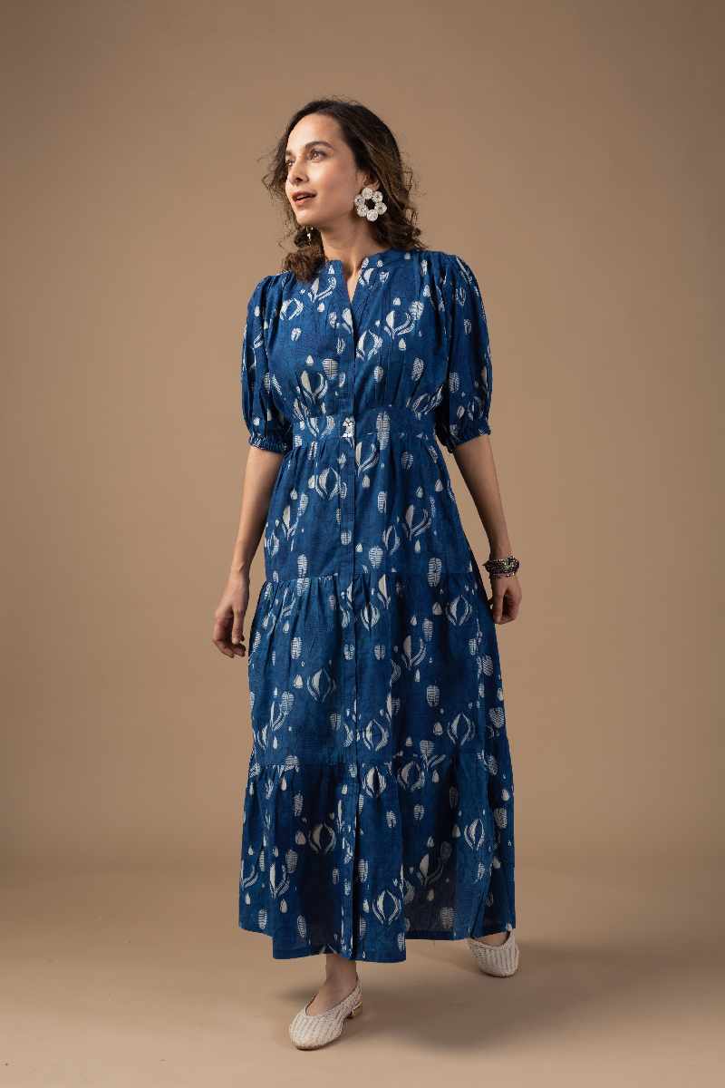Image for Kusvaa Dr012 Abhira Cotton Block Print Dress Sitting