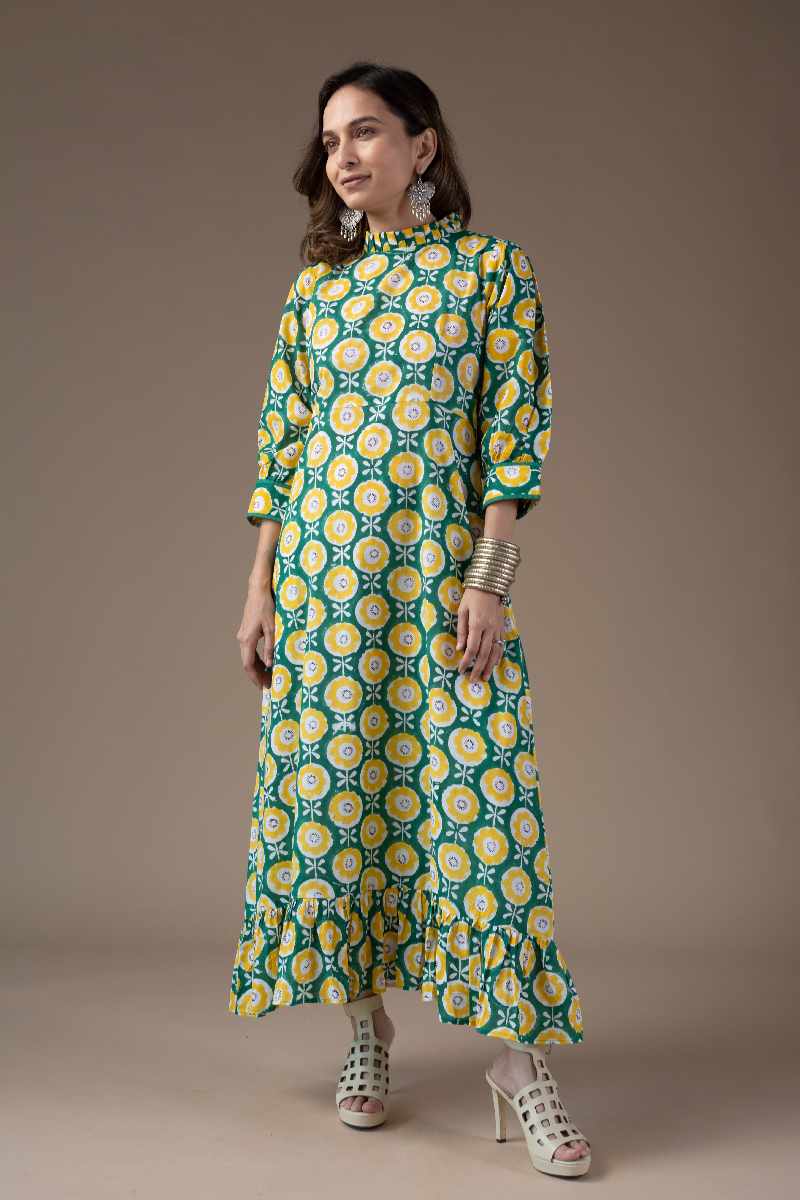 Image for Kusvaa Dr013 Brahmi Cotton Block Print Dress Pocket
