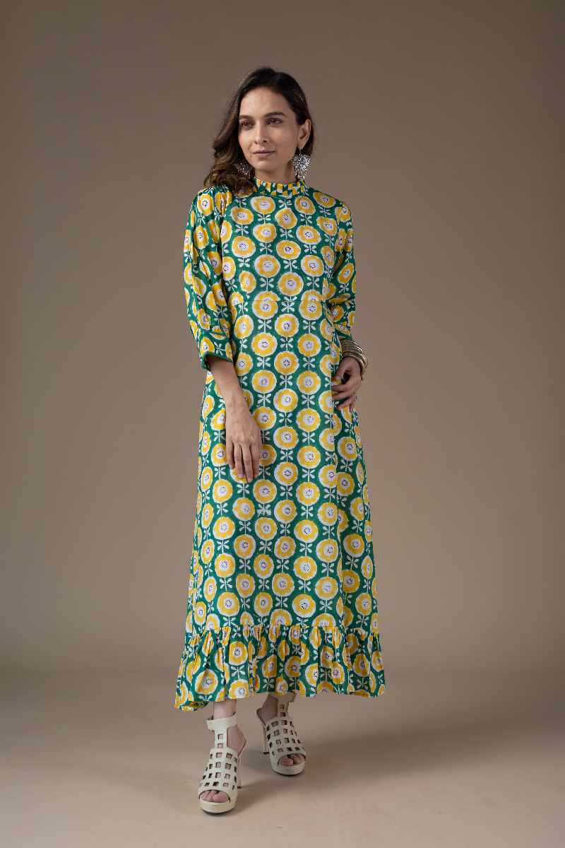 Image for Kusvaa Dr013 Brahmi Cotton Block Print Dress Sleeves