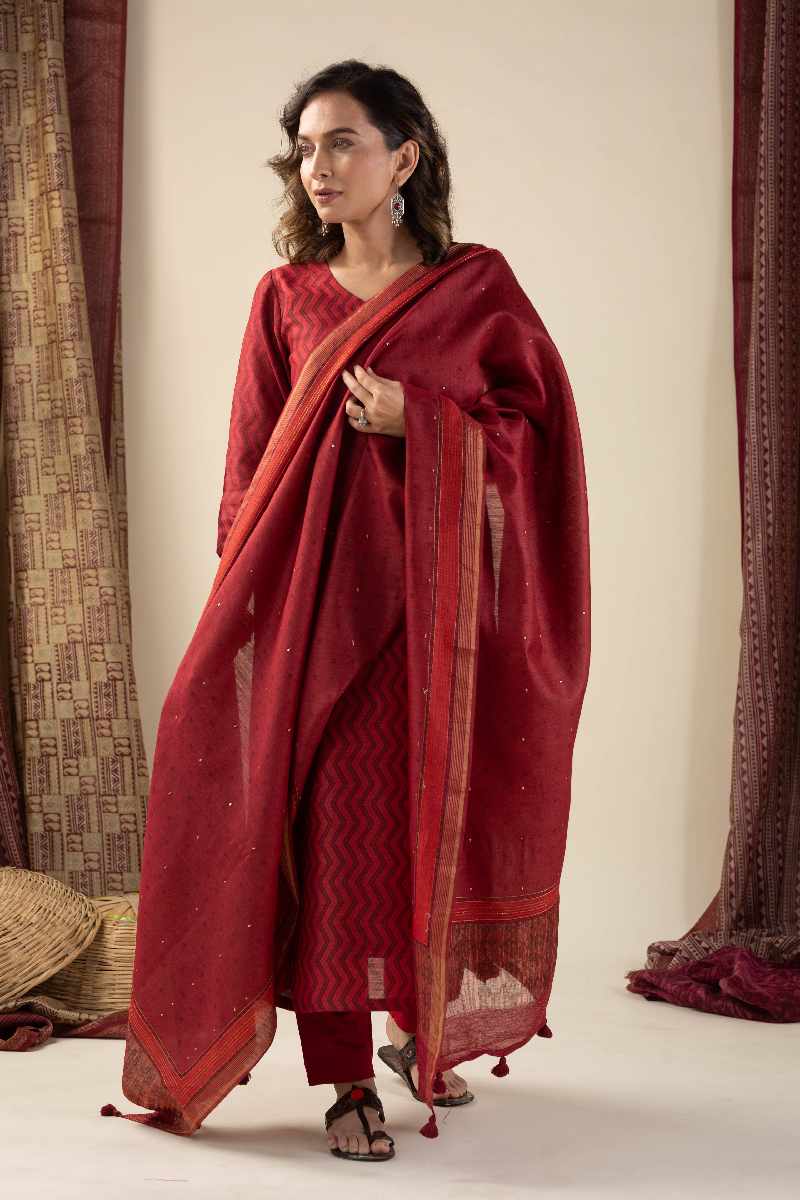 Image for Kusvaa Kds007 Aashna Tussar Kurta With Dupatta Set Side